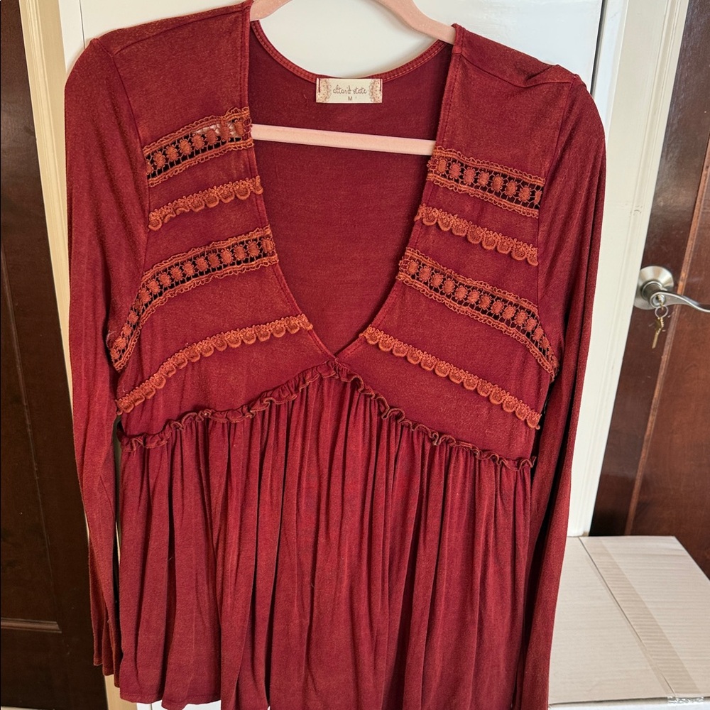 Altar'd State Rust Lace Detail Blouse